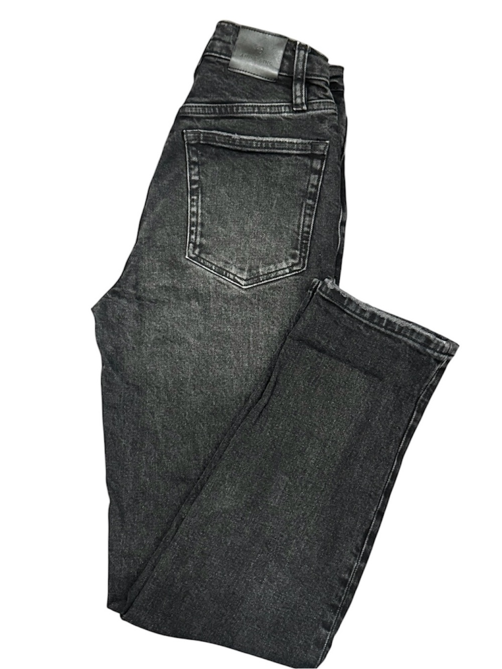 Anine Bing Black Wash High Rise Relaxed Straight Leg Jeans Size 23 Luxury Denim